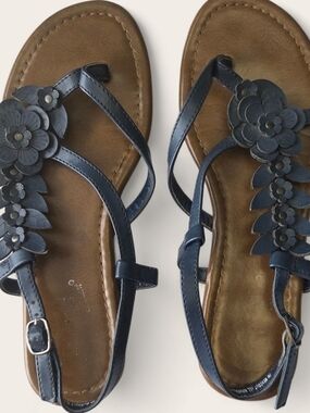 Madeline Stuart Navy Floral T-Strap Sandals